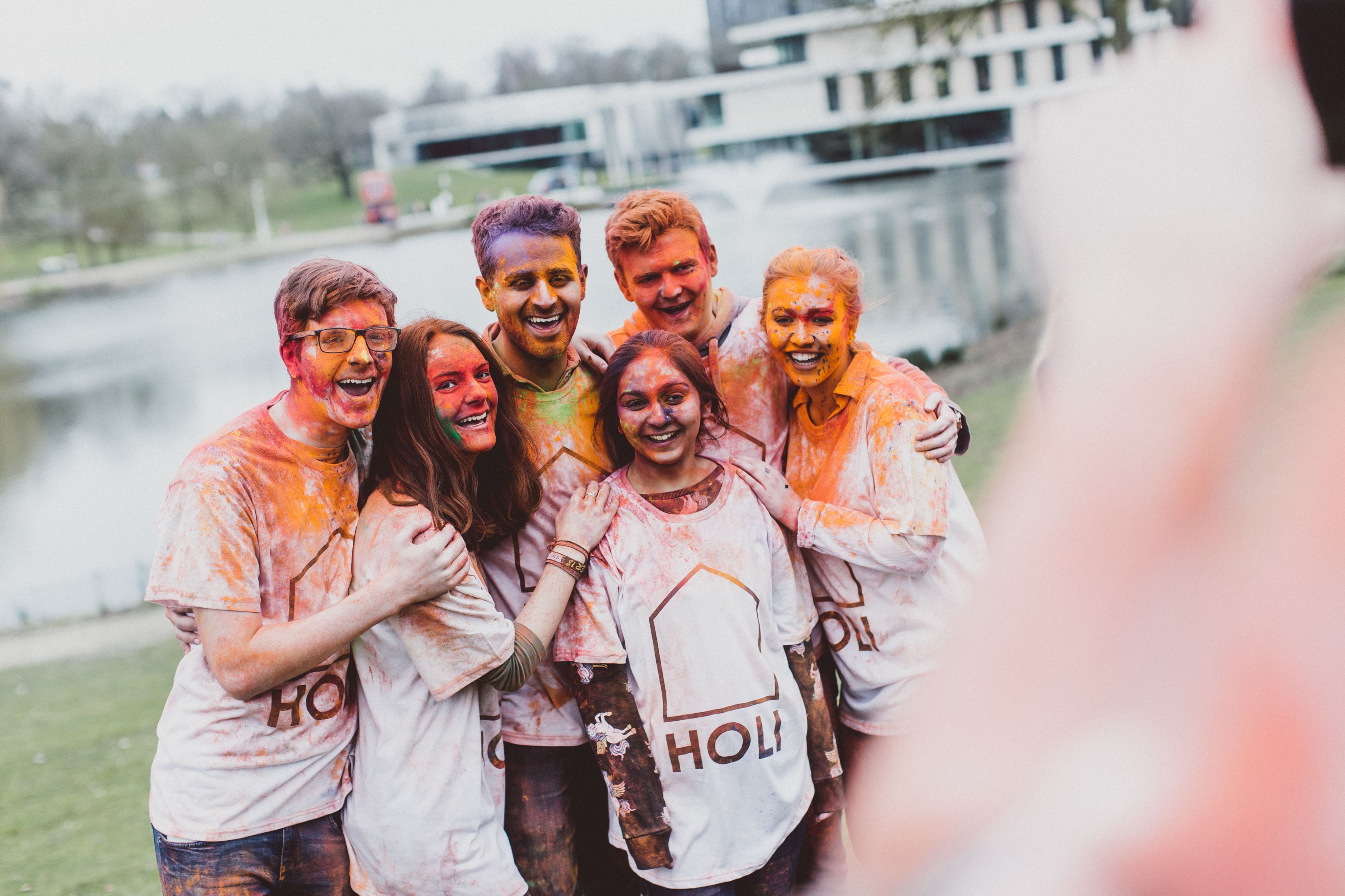 Students at Holi festival on campus